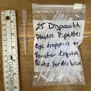 Pipettes 25 Disposable Plastic Pipettes For Airbrush, Paints, Liquids 3.5” Long - Picture 1 of 2
