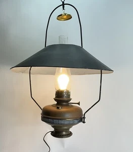 Antique "THE Belgian Lamp" Hanging Electric Oil Lamp - Country Store Lamp - Picture 1 of 10