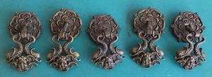 5 Antique Cast Metal Drawer Pulls Cherubs & Fish & Medallion - Picture 1 of 11