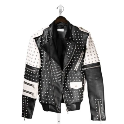 Chaqueta para hombre Zara Hombre Negra Cuero sintético con tachuelas Motocicleta Biker Bomber Pequeña Foto 1 de 4