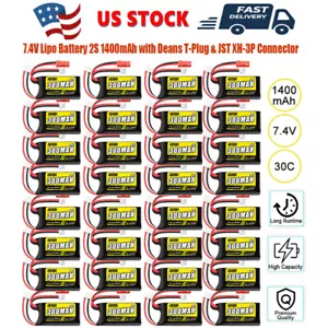 2S 1400mAh 7.4V Lipo Battery Deans T-Plug & JST XH-3P for 1/10 1/18 1/24 Rc Car - Picture 1 of 73