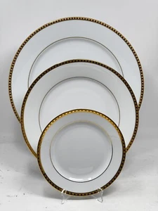 Tiffany & Co Gold Band 3 Piece Dining Set Limoges France Dinner Side Dessert - Picture 1 of 9