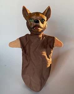 Big Bad WOLF HAND PUPPET Green Eyed Vintage 1960s Red Riding Hood Fairy Tale 11" - Picture 1 of 6