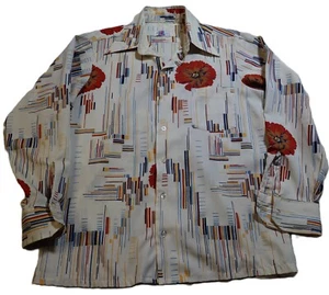Vintage Flight 1 J. C. Penney Button-Up Long Sleeve Shirt Large Ivory Flower - Picture 1 of 10