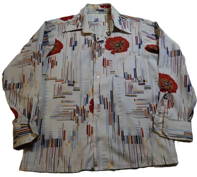 Vintage Flight 1 J. C. Penney Button-Up Long Sleeve Shirt Large Ivory Flower - Image 1 of 4