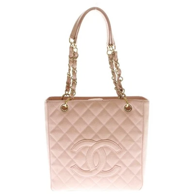 Bolsa tote CHANEL Coco Mark Matelasse PST pele de caviar corrente couro ouro usada 1b0e - Imagem 1 de 4