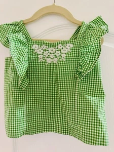 Janie and Jack Green Plaid Floral Embroidered Top Size 4 - Picture 1 of 7