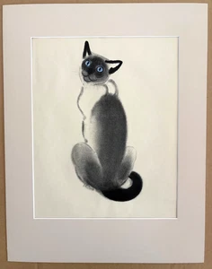 Vintage 1943 Clare Turlay Newberry Siamese Cat Print in 14x18 Mat, "Babette" - Picture 1 of 3
