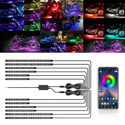 Kit de tira de luz LED RGB de 12 piezas para motocicleta bajo brillo Bluetooth APP Control Foto 1 de 4