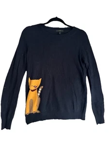 Suéter de lana de cachemir j Crew para mujer azul marino atigrado gato talla XS - Imagen 1 de 5