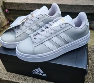 Adidas Grand Court Alpha Turnschuhe Damen grau weiß Cloudfoam Comfort UK 4 neu mit Karton - Bild 1 von 22