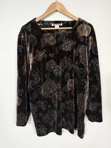 Vintage Leslie May Damen Samt Top 2X Braun Blumen Glitzer Wald Fee Stretch - Bild 1 von 10