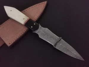 9" CUSTOM HAND MADE DAMASCUS STEEL DAGGER KNIFE CAMEL BONE HANDLE W/SHEATH C110 - Picture 1 of 8