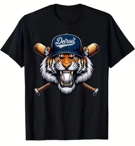 NEW DETROIT TIGERS BLACK SHORT SLEEVE 100% COTTON ADULT SIZE LARGE T SHIRT - Picture 1 of 3