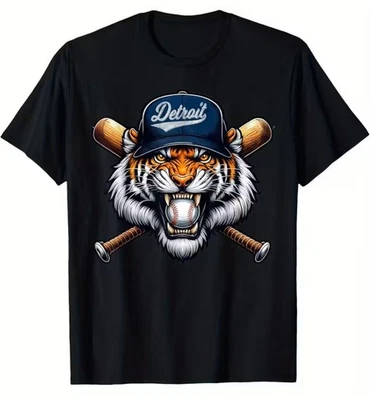 NEW DETROIT TIGERS BLACK SHORT SLEEVE 100% COTTON ADULT SIZE 3XL T SHIRT - Image 1 of 3