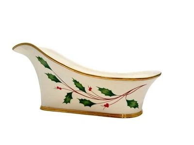 Lenox Holiday Wine Champagne Bottle Caddy Gold Trim Holly Motif 13 1/2” - Image 1 of 4