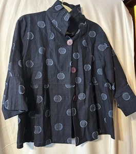 Damee Inc Jacket Womens Navy Blue Polka Dot Swing Button Front Size XL (J32) - Picture 1 of 9