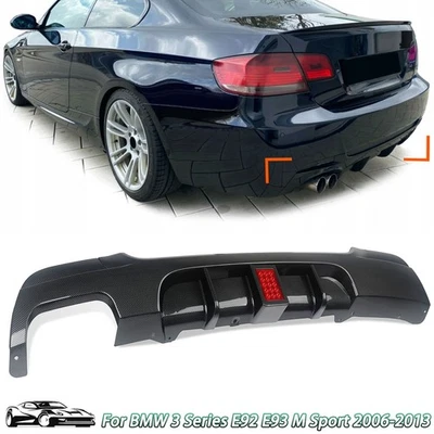 FOR BMW E92 E93 335I M SPORT 07-13 CARBON LOOK REAR BUMPER DIFFUSER LIP W/LIGHT Foto 1 de 4