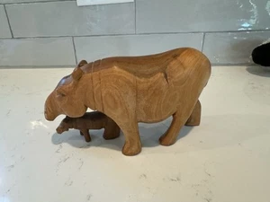 Vintage Wood Hippo Hippopatamus & Calf Carving Wild Carving Nice Finish! - Picture 1 of 5