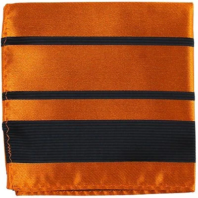 New Men's Polyester Woven pocket square hankie only black gold stripes formal - Image 1 of 2