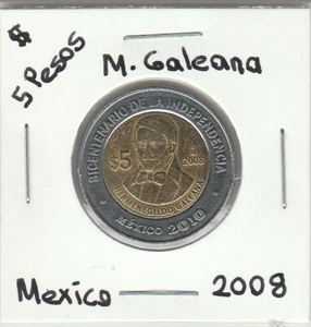 Mexico: $ 5 Pesos Coin H GALEANA Year 2008. - Picture 1 of 2