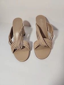 Charles David Slip On Sandals Razzle Beige Block Heel Size 6.5 M - Picture 1 of 7