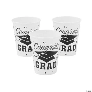 Congrats Grad White 9 oz Paper Cups, Graduation Party Supplies, 25 Pieces - Picture 1 of 1