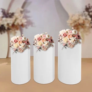 Soportes de pedestal de cilindro redondo de 3 piezas para decoración de exhibición de fiesta boda fiesta blanco - Imagen 1 de 24