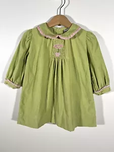 Orient Express Kleid 12 Monate gesmokt langarm grün rosa Borte Blume - Bild 1 von 6