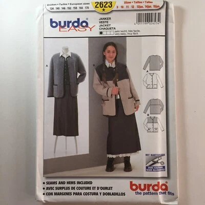 Burda 2623 Pocket Jacket Yoke Bound Edges Teen Girl Child New Uncut Pattern EASY - Image 1 of 4