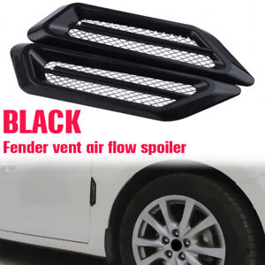 PAIR BLACK CAR SIDE FENDER VENTS AIR WING COVER TRIM STICK UNIVERSAL ABS DECOR