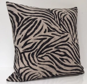 Zebra Cushion Cover Animal Print Cotton Linen Look Fabric 17 Inch Black & Beige - Picture 1 of 4