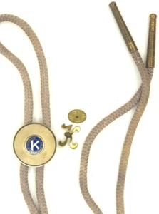 Vintage Gold Tone Kiwanis Club Brass Tipped Bolo Tie Emblem & Tie Tack Lapel Pin - Picture 1 of 8
