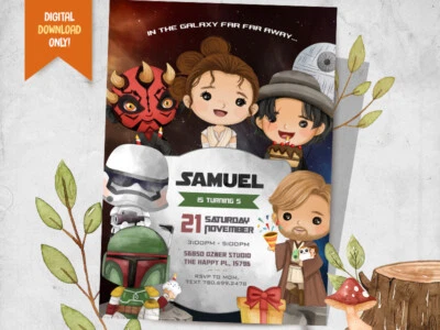 Star Wars DIGITAL Invite + FREE Thank You Card, Star Wars Party Card - YOU PRINT - Image 1 of 2