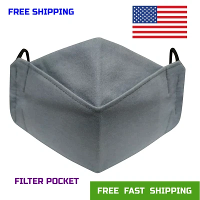 Gray 3D Face Mask 3 Layers Machine Washable Organic Premium Cotton Easy Breath - Image 1 of 4