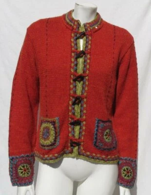 DISEÑO ISLANDÉS Rust Toggle Crochet Suave Suéter Tejido Cárdigan Chaqueta EE. UU. M USADO EN EXCELENTE ESTADO Foto 1 de 4