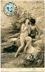 Perrault-Erotik-Künstler-AK "Printemps/Frühling" Paar nackt, Salon de Paris 1904 - Bild 1 von 1