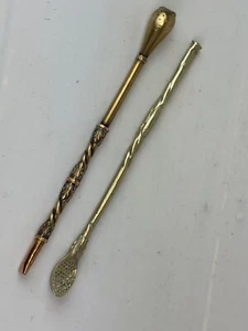 Pair of Vintage Sterling/Alpaca Silver & 18K Gold Argentina Straws~Tea~Bomilla - Picture 1 of 9