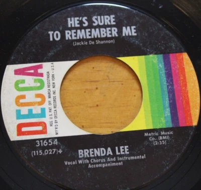 BRENDA LEE HE'S SURE TO REMEMBER 45RPM 7" JUKEBOX RECORD G+ DECCA Foto 1 de 4