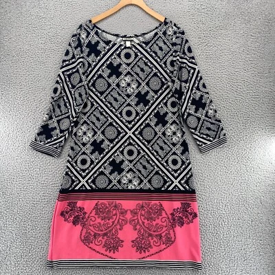 Vestido Haani para mujer grande negro patrón cambio viaje tejido elástico manga 3/4 mini Foto 1 de 4