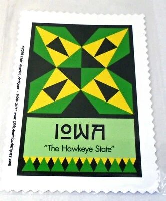 Iowa Hawkeye State Cotton Sateen Quilt Block Olde American Antiques Patch 4x6" - Image 1 of 2