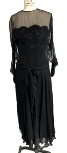 VTG Custom Made Silk Chiffon Strapless Gown – Beaded Lace & Sequin Detail - Picture 1 of 7