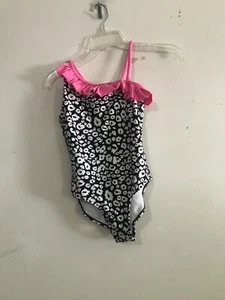 Xhilaration Size L Pink Cream Black Animal Print Girls Swim Suit Pool Beach - Picture 1 of 7