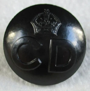 Era Segunda Guerra Mundial: "BOTÓN NEGRO DEFENSA CIVIL" (Grande, 24 mm, CD, Kings Crown, túnica SD) - Imagen 1 de 3