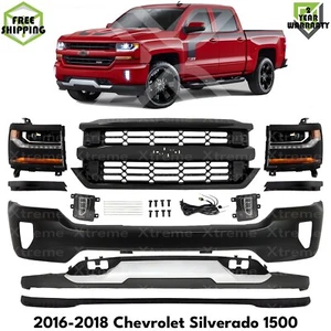 Front Bumper Primed & Headlights Assembly Kit For 2016-2018 Chevy Silverado 1500 - Picture 1 of 11