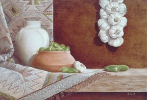 Estampado Southwest Bodegón - Trenza de ajo con jalapeños en marrón y gris - Tonos de tierra - Imagen 1 de 3