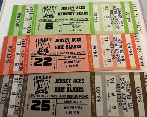 3 1978 Jersey Aces Erie Blades Hershey Bears Tickets Cover