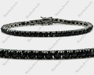 4 MM Natural Black Spinel Bracelet 925 Sterling Silver Tennis Prong Jewelry - Picture 1 of 12