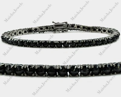 Bracciale Spinello Nero Naturale 4 MM Argento Sterling 925 Tennis Prong Jewelry - Immagine 1 di 4