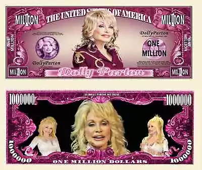 Dolly Parton Million Dollar Bill Play Funny Money Novelty Note + Free Sleeve - Image 1 of 4